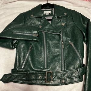 Women’s NOIZE Small Vegan leather jacket never worn dark green